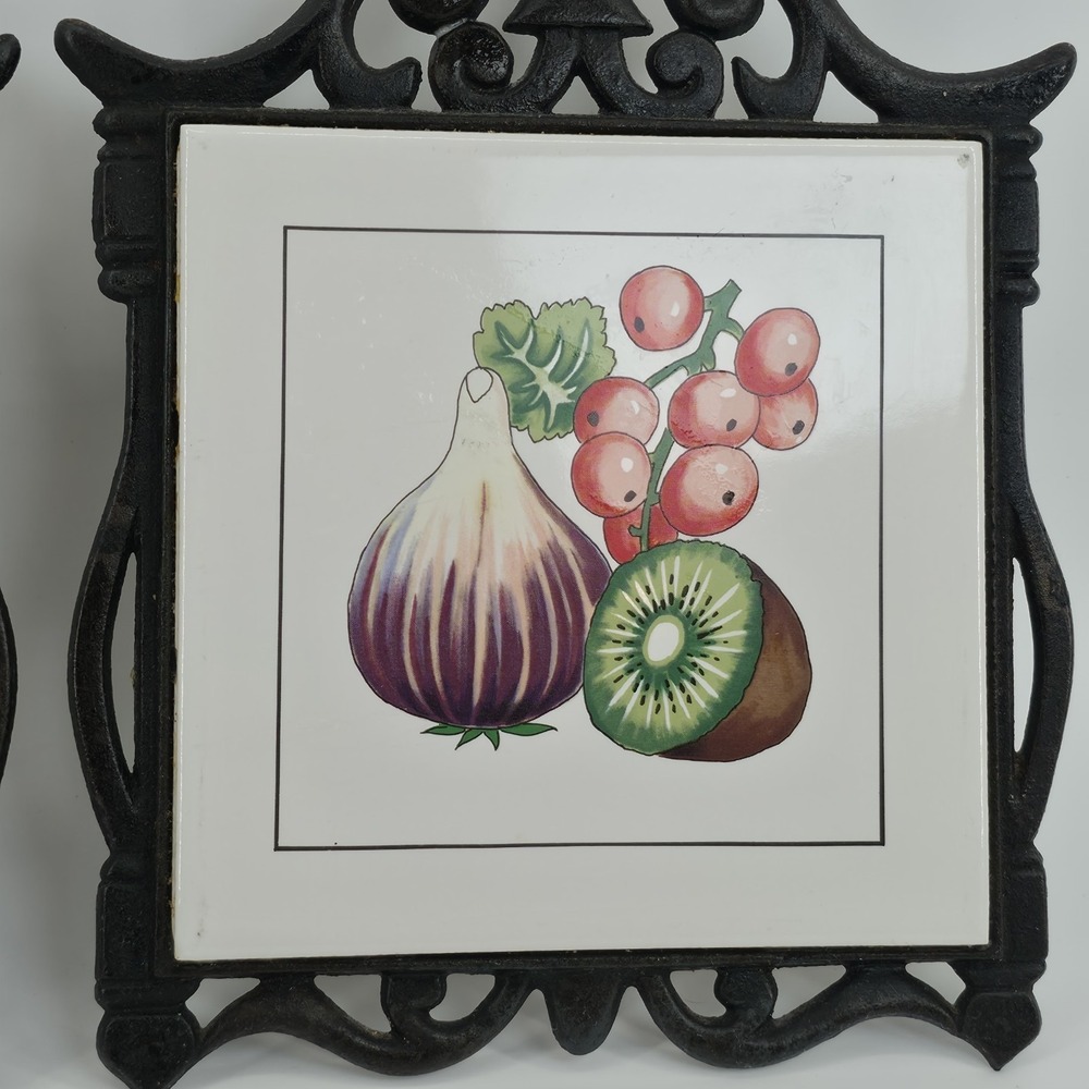 Merry Mushroom Trivet & Fruit Trivet Pot Holder-Tile & Cast Iron-Sears Roebuck - Picture 5 of 7
